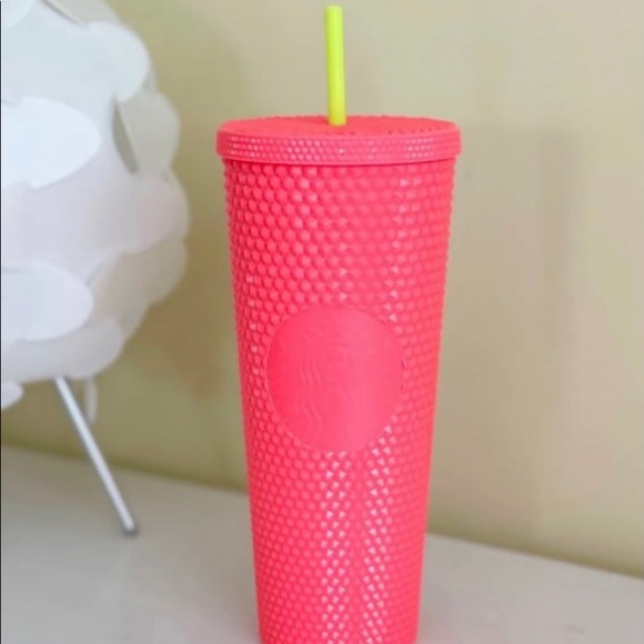 Starbucks Dragon Fruit Studded Tumbler Neon Coral Cold Bling Cup 24oz New 2022 - Picture 1 of 16